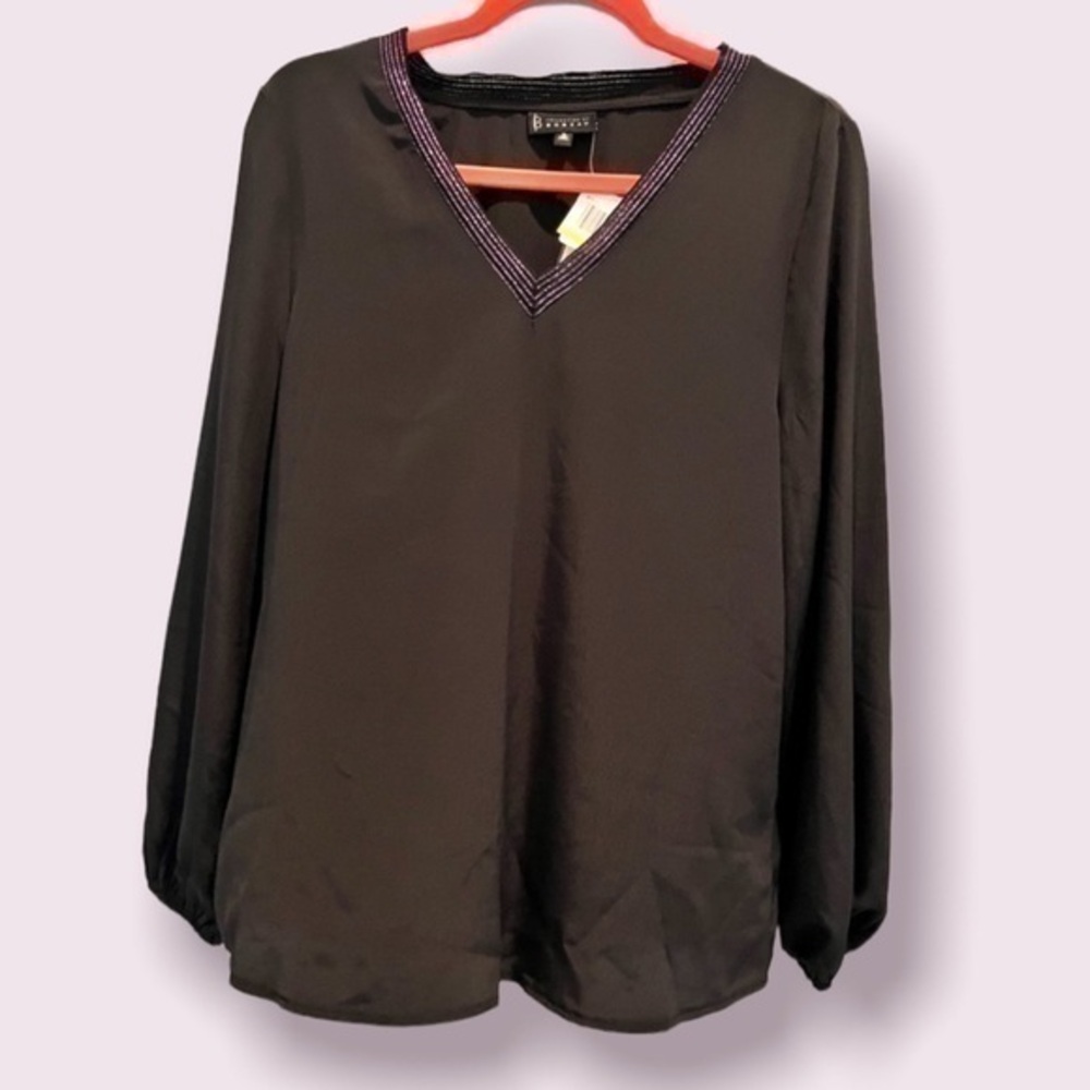 BOBEAU S Peasant V-Neck Pullover Top